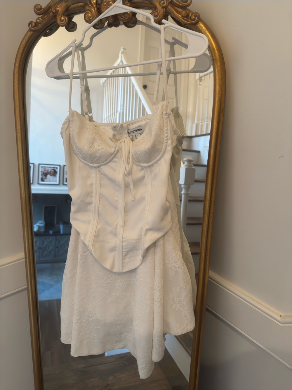 prettylittlething ivory lace corset mini dress | us 6